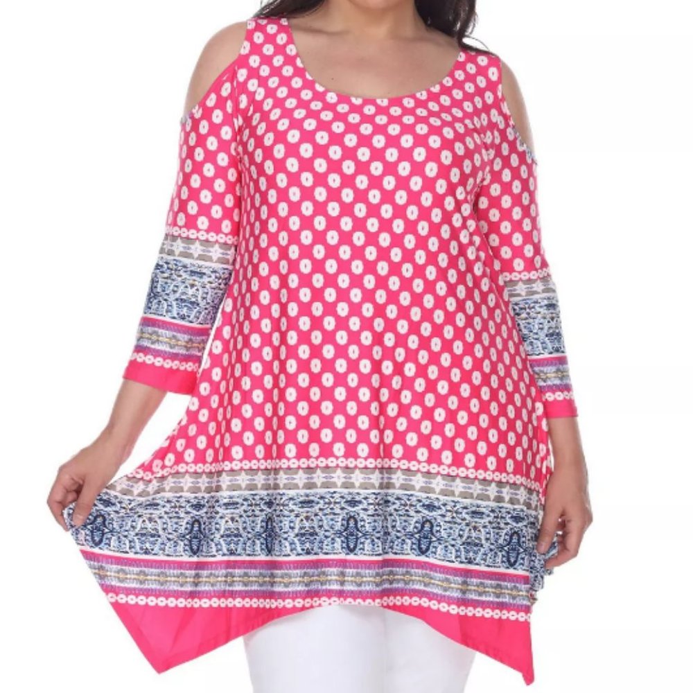 White Mark Top Pink White Blue Stretch knit. NWOT Size XL-